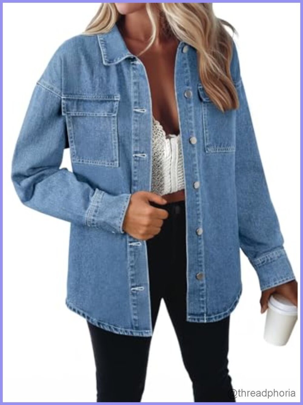 Oversized Denim Button Down Shirt Chambray Long Sleeve Casual Fall Tunic